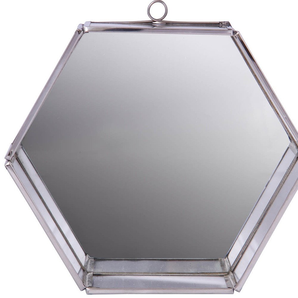 8" Silver Hexagon Steel Framed Accent Mirror