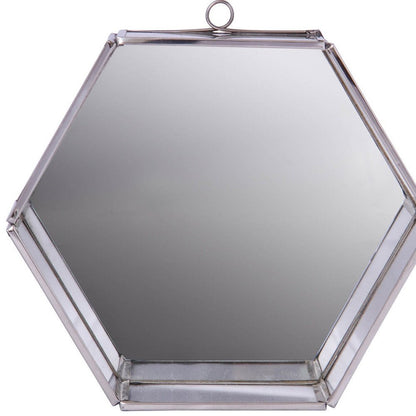 8" Silver Hexagon Steel Framed Accent Mirror