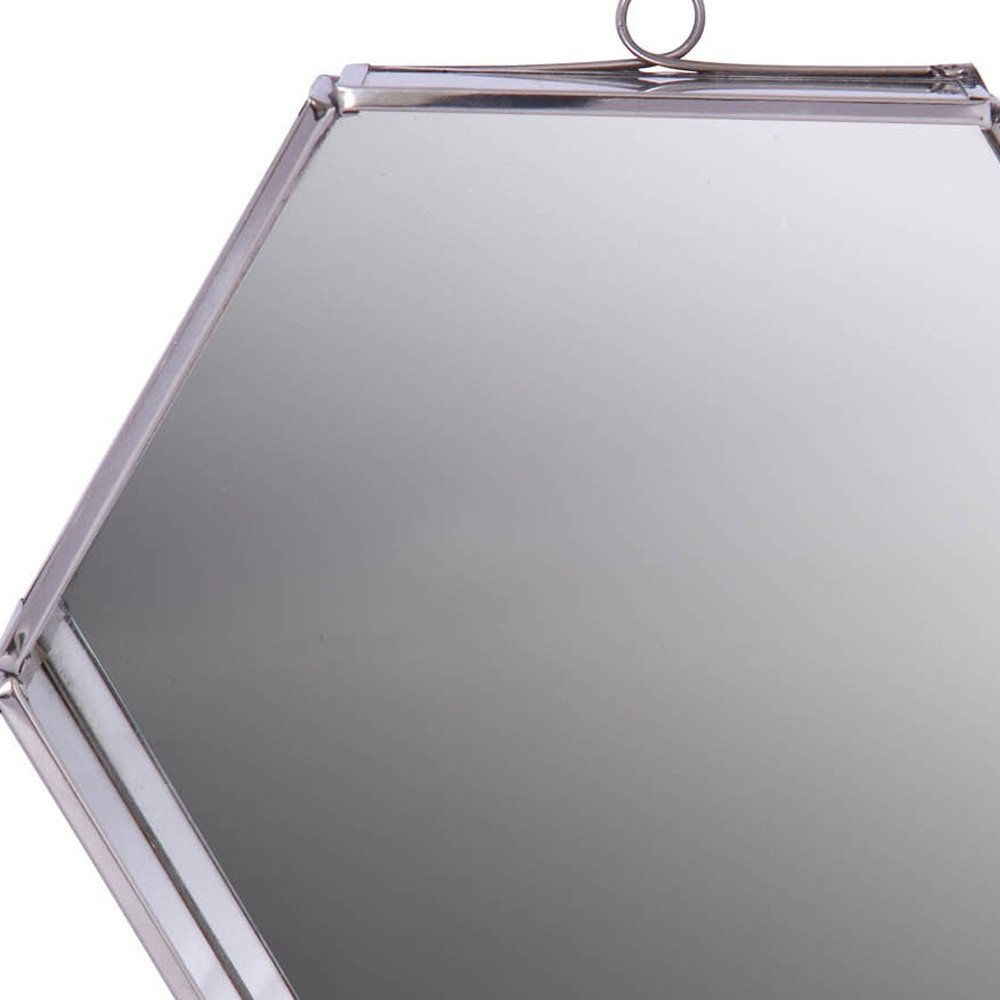 8" Silver Hexagon Steel Framed Accent Mirror