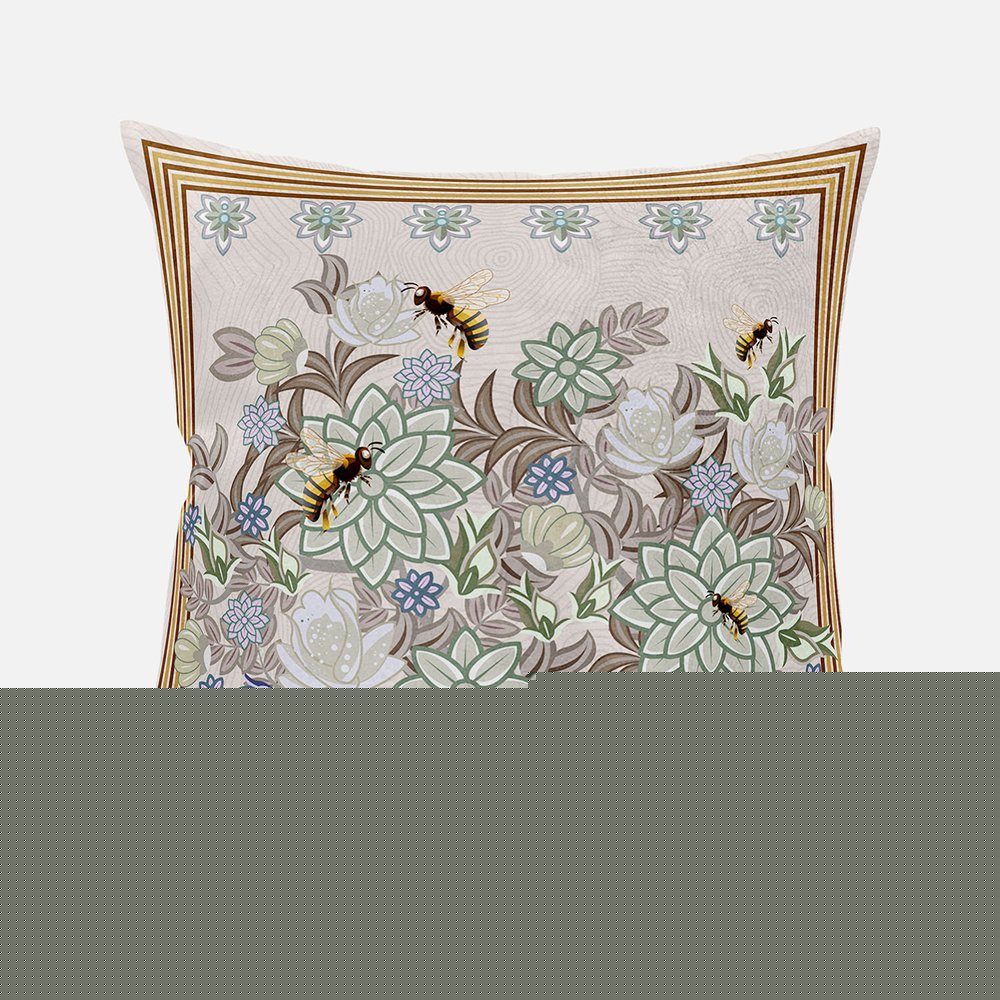 16x16 Green Brown Bee Blown Seam Broadcloth Animal Print Throw Pillow