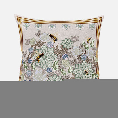 16x16 Green Brown Bee Blown Seam Broadcloth Animal Print Throw Pillow