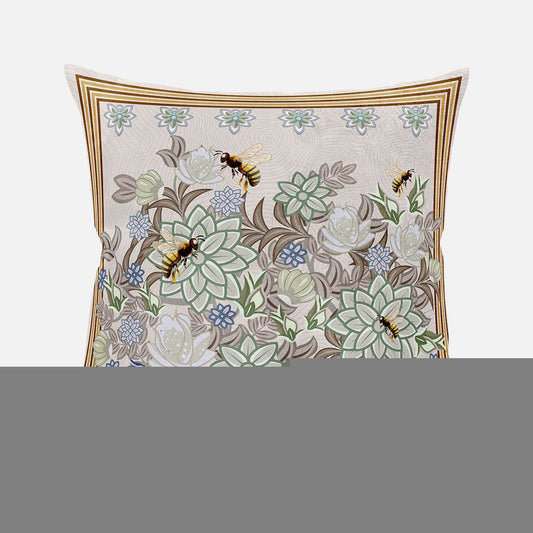 16x16 Green Brown Bee Blown Seam Broadcloth Animal Print Throw Pillow