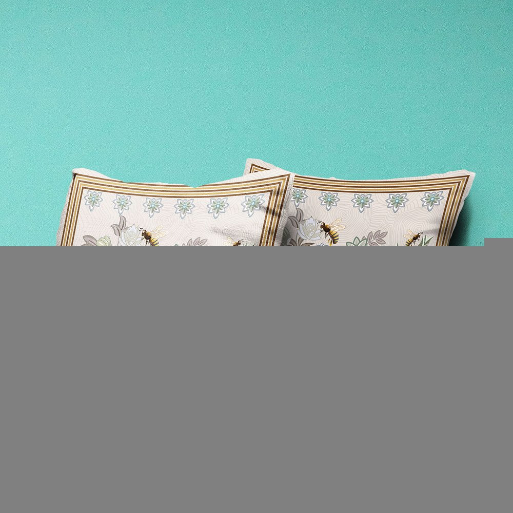 16x16 Green Brown Bee Blown Seam Broadcloth Animal Print Throw Pillow