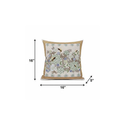 16x16 Green Brown Bee Blown Seam Broadcloth Animal Print Throw Pillow