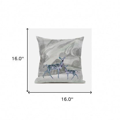 16x16 Gray Green Deer Blown Seam Broadcloth Animal Print Throw Pillow