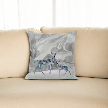 16x16 Gray Green Deer Blown Seam Broadcloth Animal Print Throw Pillow