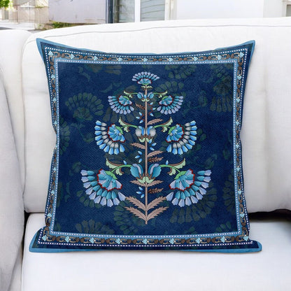 16x16 Blue Brown Blown Seam Broadcloth Floral Throw Pillow