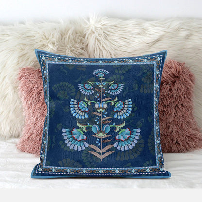 16x16 Blue Brown Blown Seam Broadcloth Floral Throw Pillow