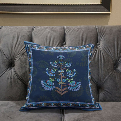 16x16 Blue Brown Blown Seam Broadcloth Floral Throw Pillow