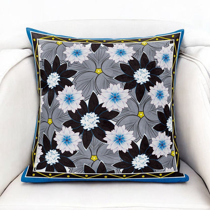 16x16 Gray Brown Blue Blown Seam Broadcloth Floral Throw Pillow