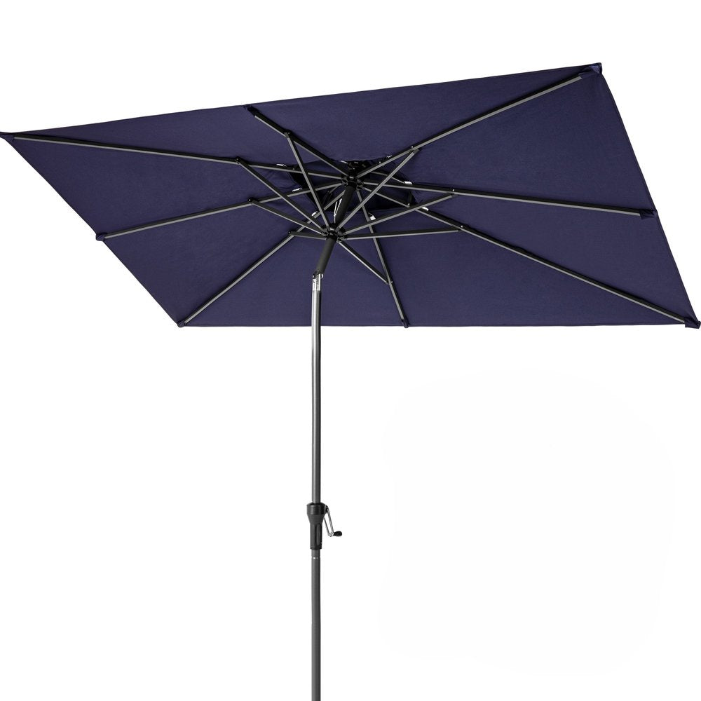10' Navy Polyester Rectangular Tilt Market Patio Umbrella With Stand