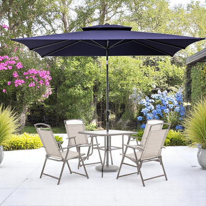 10' Navy Polyester Rectangular Tilt Market Patio Umbrella With Stand