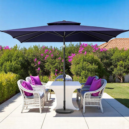 9' Navy Blue Polyester Rectangular Tilt Market Patio Umbrella