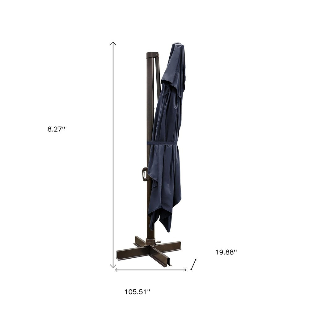 8" Navy Blue Polyester Rectangular Tilt Cantilever Patio Umbrella with Stand