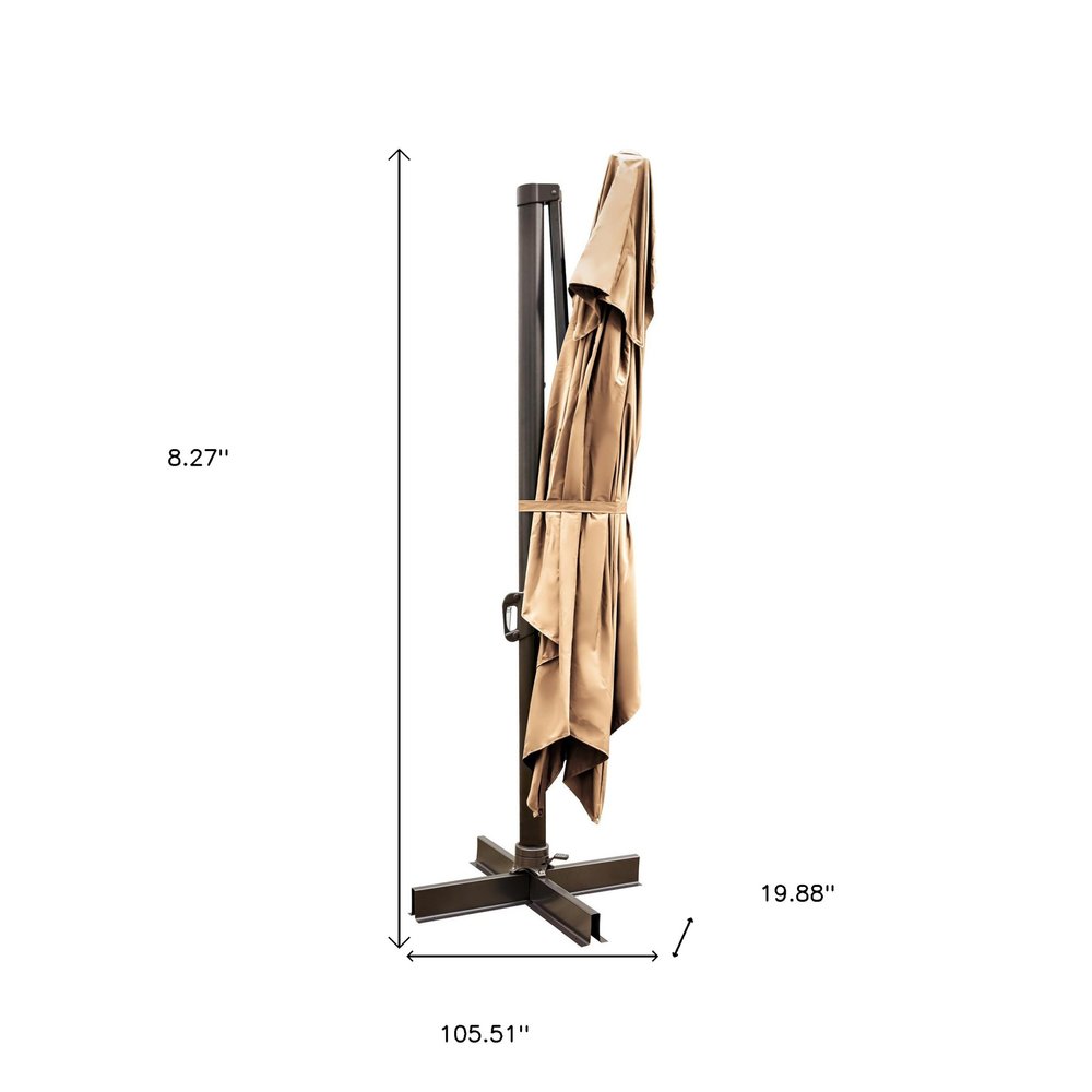 8" Tan Polyester Rectangular Tilt Cantilever Patio Umbrella with Stand