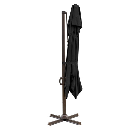 15" Black Polyester Square Tilt Cantilever Patio Umbrella with Stand