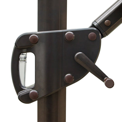 15" Tan Polyester Square Tilt Cantilever Patio Umbrella with Stand