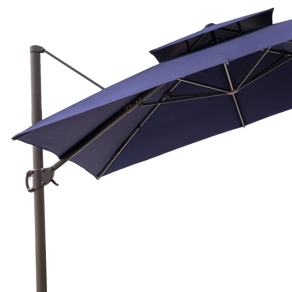 15" Navy Blue Polyester Round Tilt Cantilever Patio Umbrella with Stand