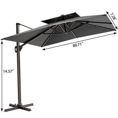 11' Dark Gray Polyester Round Tilt Cantilever Patio Umbrella With Stand