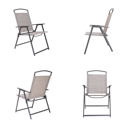 Set of Four 35" Brown Steel Sling Outdoor Folding Arm Chairs