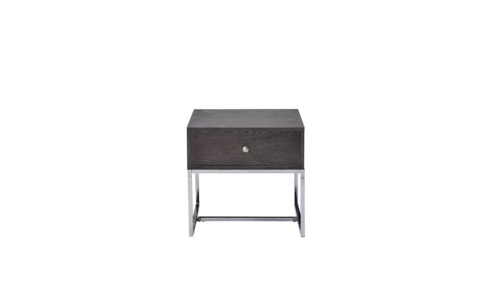 22" Gray And Silver Wood Frame End Table With Drawer