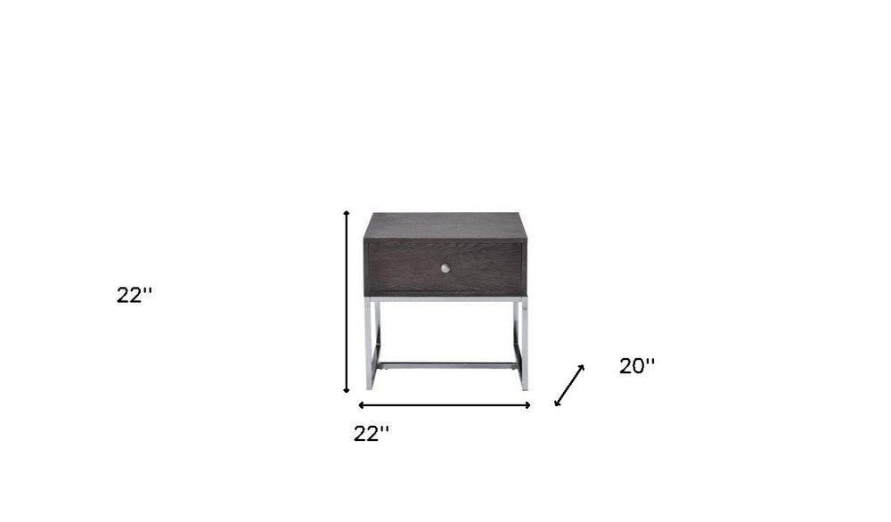 22" Gray And Silver Wood Frame End Table With Drawer