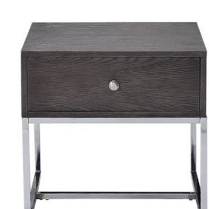 22" Gray And Silver Wood Frame End Table With Drawer