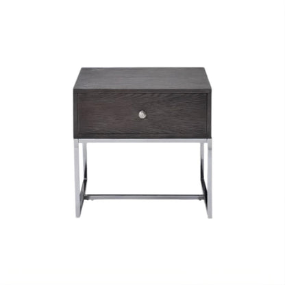 22" Gray And Silver Wood Frame End Table With Drawer