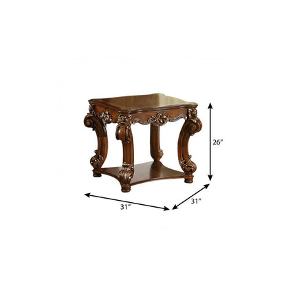 26" Brown Wood And Solid Wood Square Floor Shelf End Table With Shelf