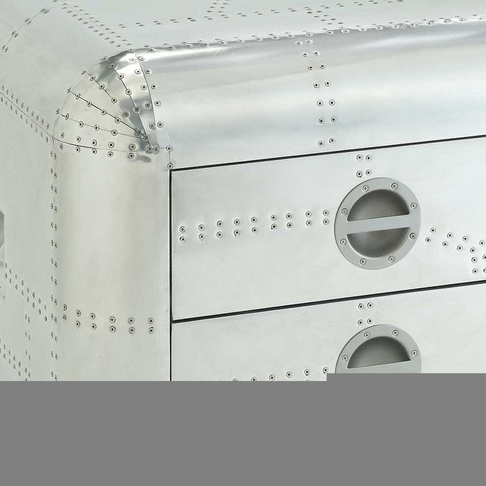22" Silver Aluminum Aviator Trunk Style Square End Table With Two Drawers