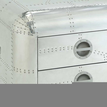 22" Silver Aluminum Aviator Trunk Style Square End Table With Two Drawers