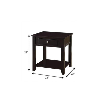 22" Black Wood Square End Table With Drawer And Shelf