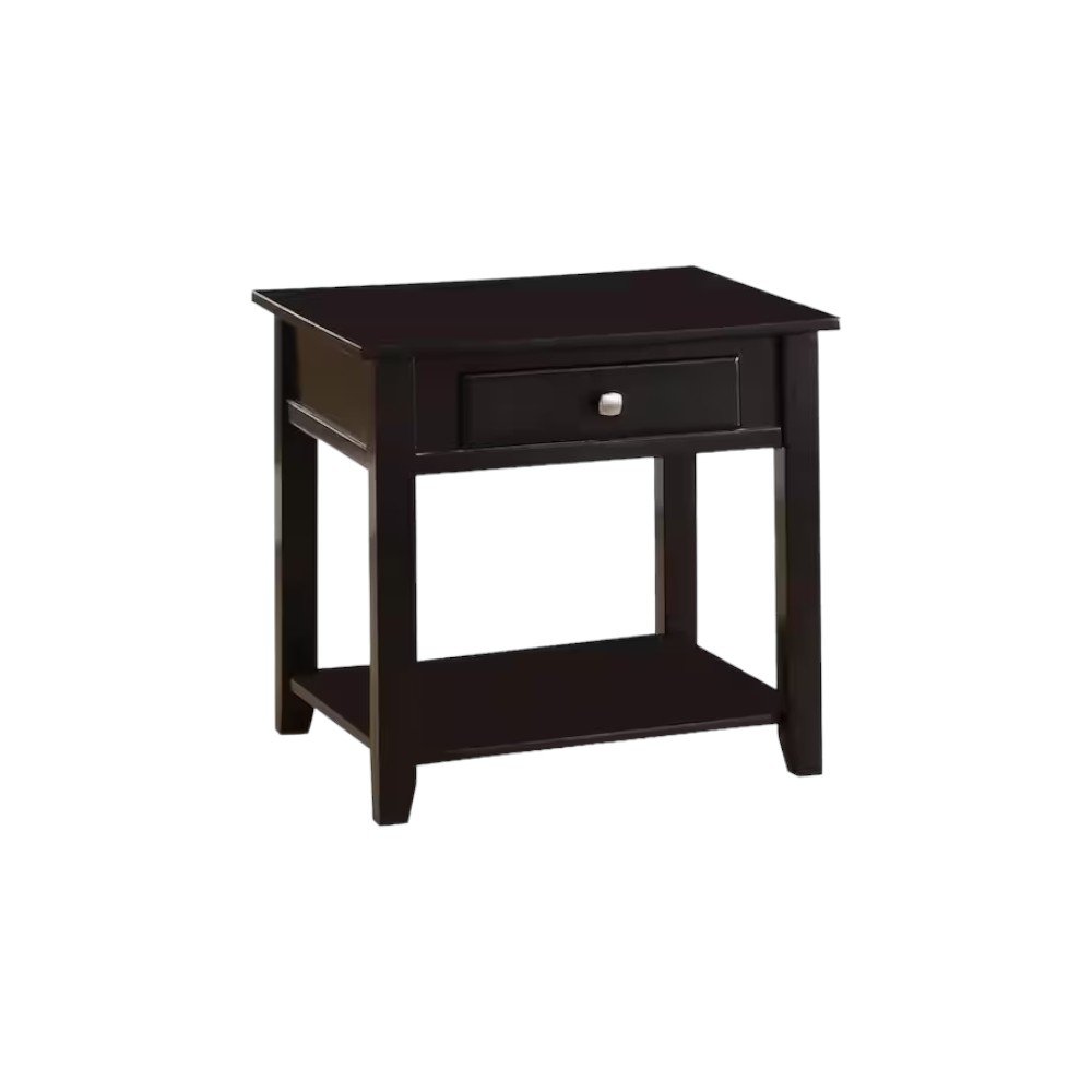 22" Black Wood Square End Table With Drawer And Shelf