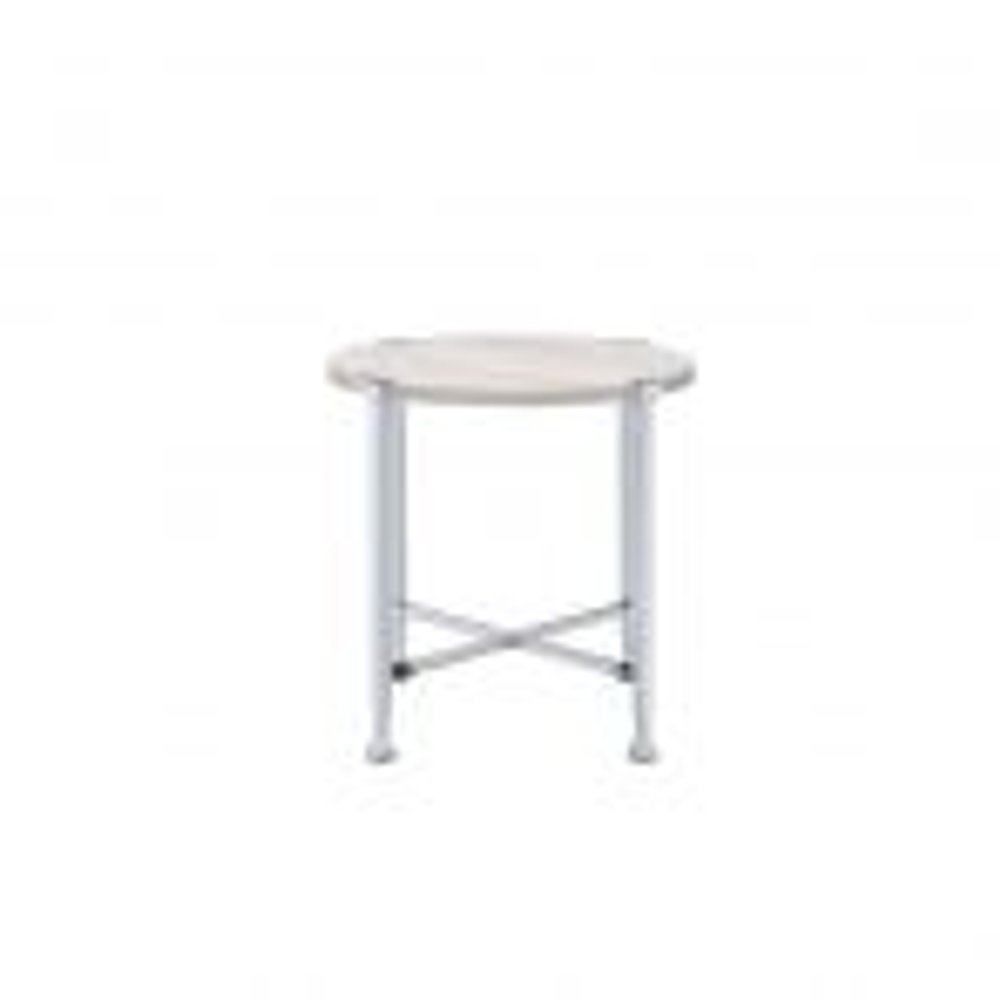 24" White And Silver Wood And Iron Round Cross Legs End Table