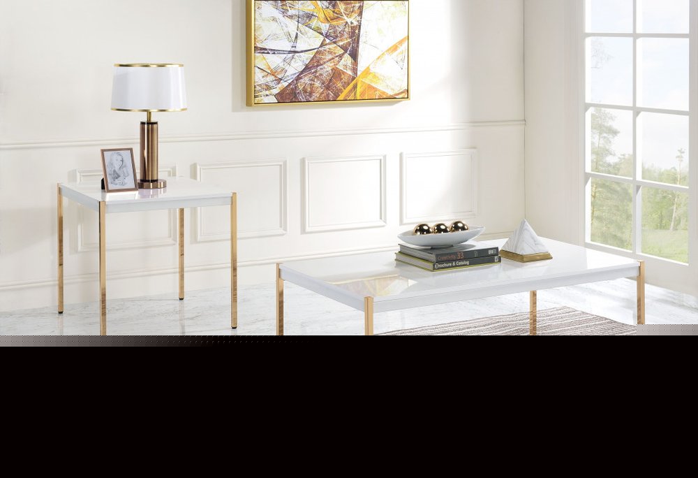 24" Gold And White Manufactured Wood Square End Table
