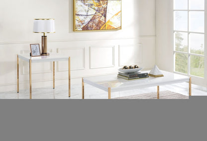 24" Gold And White Manufactured Wood Square End Table