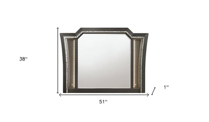 38" Gunmetal Lighted Abstract Wood Framed Mounted Dresser Mirror