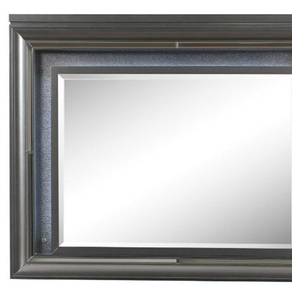 39" Gunmetal Lighted Wood Framed Mounted Dresser Mirror