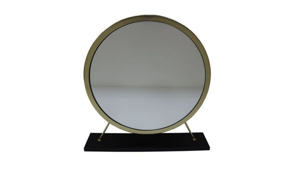 19" Brass Metal Round Freestanding Ornate Framed Makeup Shaving Tabletop Mirror