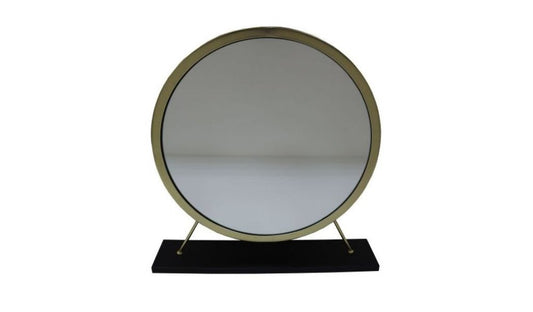 19" Brass Metal Round Freestanding Ornate Framed Makeup Shaving Tabletop Mirror