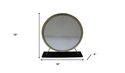 19" Brass Metal Round Freestanding Ornate Framed Makeup Shaving Tabletop Mirror