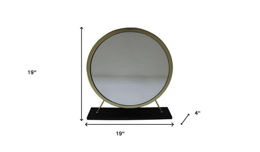 Set of Two Gold Black and White Metal And Faux Fur Freestanding Makeup Mirror And Stool