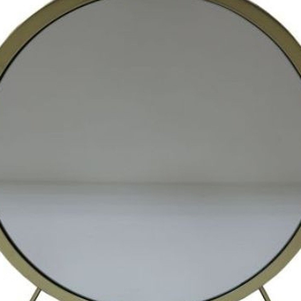19" Brass Metal Round Freestanding Ornate Framed Makeup Shaving Tabletop Mirror