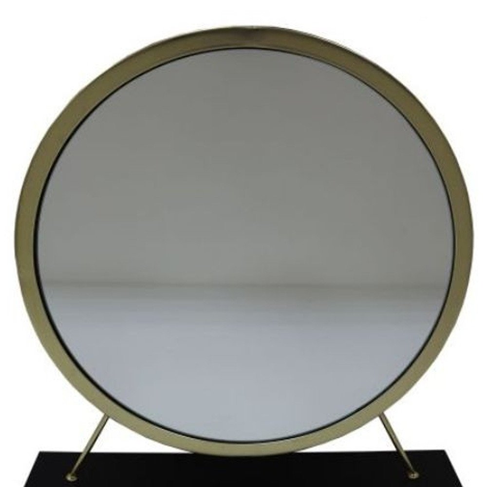 19" Brass Metal Round Freestanding Ornate Framed Makeup Shaving Tabletop Mirror