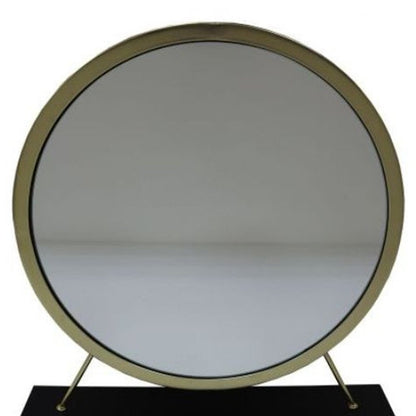 19" Brass Metal Round Freestanding Ornate Framed Makeup Shaving Tabletop Mirror
