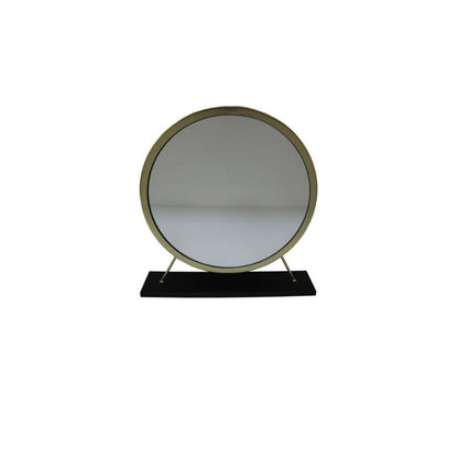 19" Brass Metal Round Freestanding Ornate Framed Makeup Shaving Tabletop Mirror
