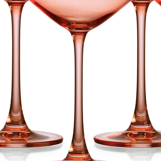 Set of Four Coral Crystal Shallow Bowl Stemmed Coupe