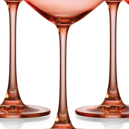 Set of Four Coral Crystal Shallow Bowl Stemmed Coupe