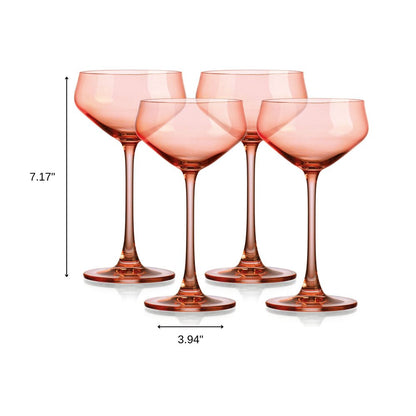 Set of Four Coral Crystal Shallow Bowl Stemmed Coupe