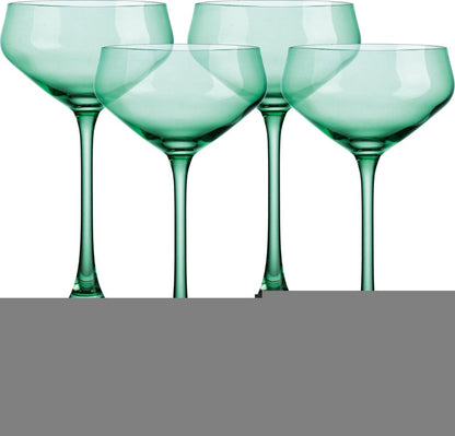 Set of Four Green Crystal Shallow Bowl Stemmed Coupe